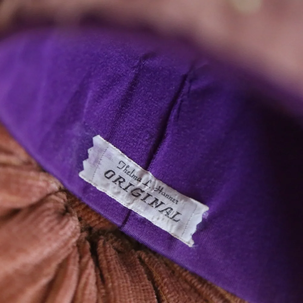 Vintage 60s Pillbox Hat Purple Lavender Velvet Rhinestone Leaves - Picture 6 of 7